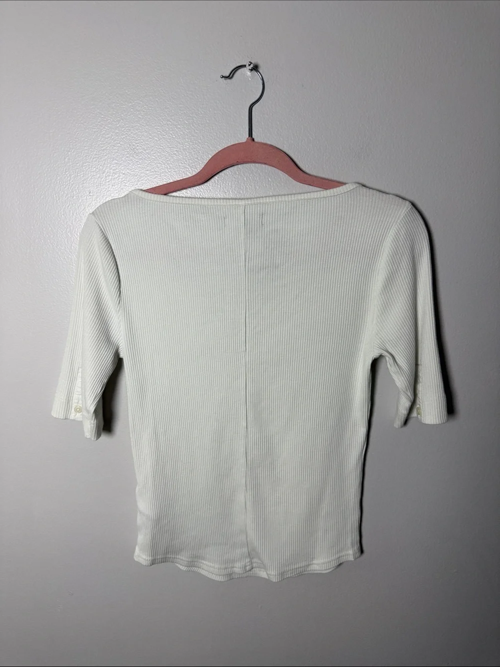 J. Crew Cream / White Ribbed Scoop-Neck Henley Tee Size Medium